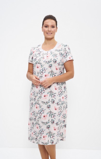 Ночная сорочка  длинная хлопок большие размеры беж/олив ветки 294 Cleo