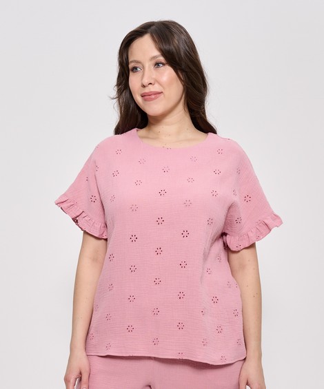 Топ летний женский из жатой вискозы с ришелье большие размеры ч/роза 1424 Cleo