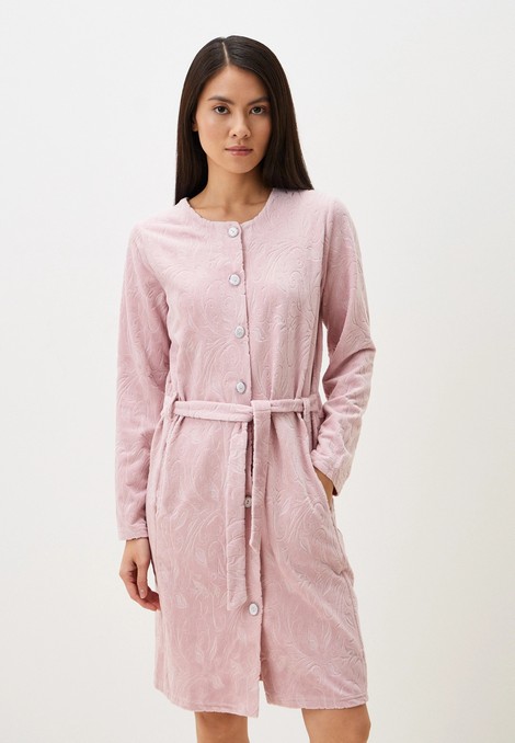  Халат велюровый на пуговицах короткий ч/роза 1416 Cleo