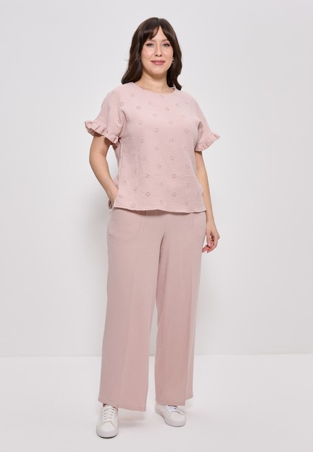 Брюки летние прямые из вискозного шёлка большие размеры бежевый 1426 Cleo