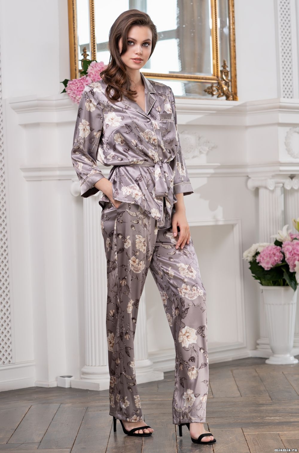 Шёлковая пижама женская жакет на пуговицах с брюками Грация 3206 Mia-Amore