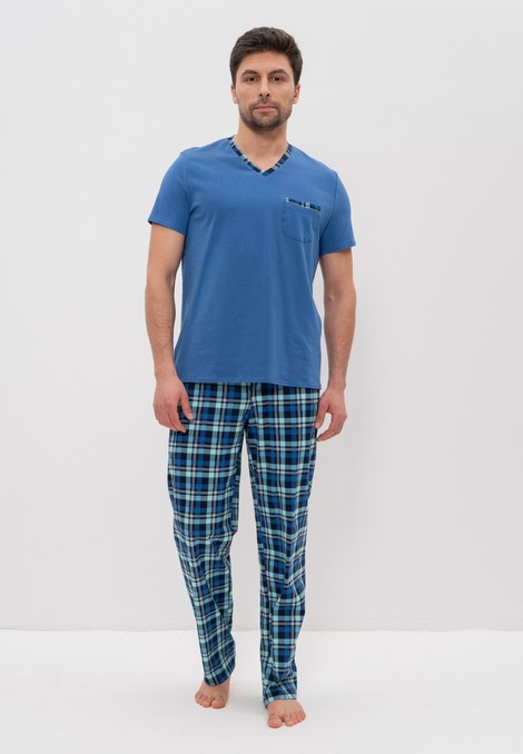 Хлопковая пижама мужская футболка со штанами васильковый 975 CLEO