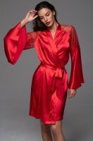 Роскошный шёлковый халат красный с кружевом Merlot 4743 Mia-Amore