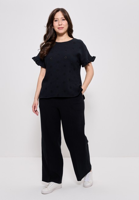 Брюки прямые из вискозного шёлка с жатым эффектом большие размеры 1426 Cleo