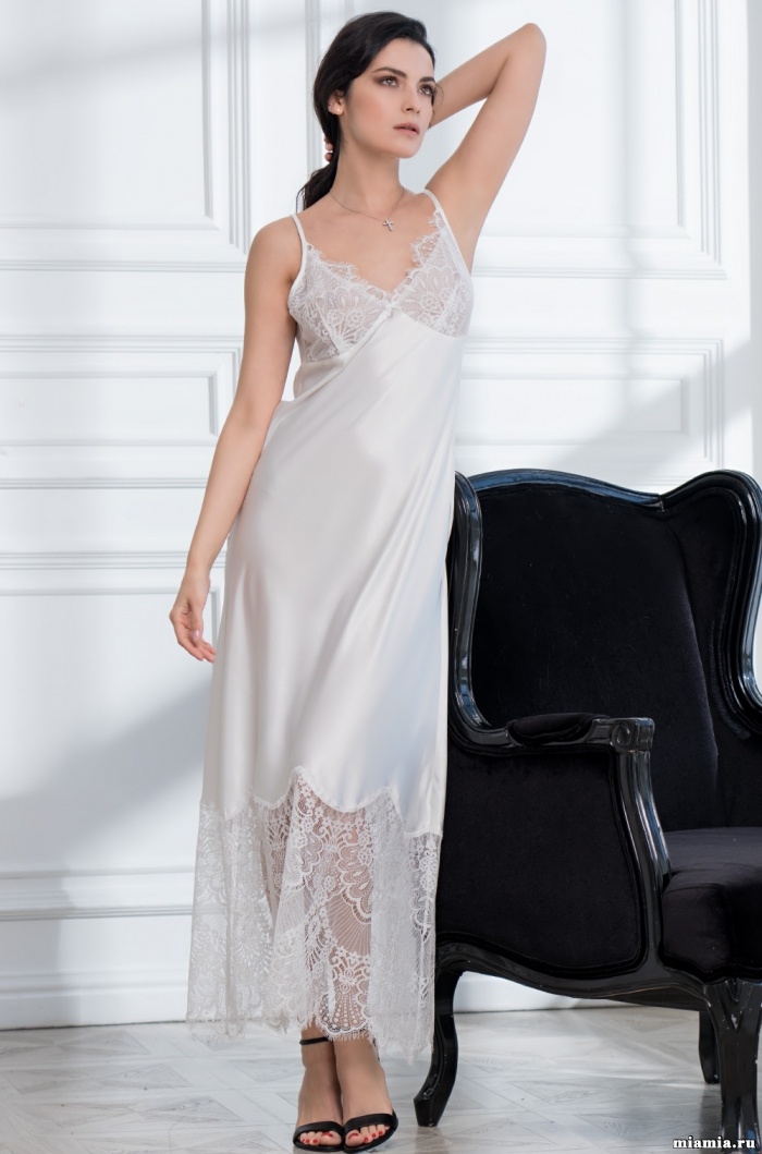 Сорочка женская длинная на лямке из атласа Mia-Amore Афродита 2168 белый