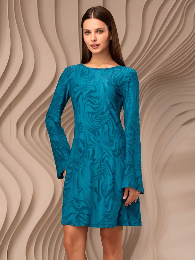 Туника короткая Mia-Amore Азур 5743 с расклешенным рукавом бирюзовый