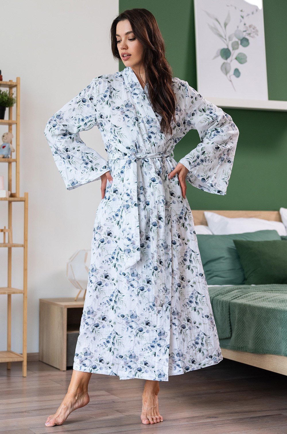 Длинный запашной халат-кимоно из хлопка Селестина 5449 Mia-Amore