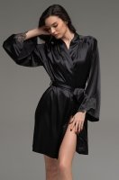 Халат женский из смесового шёлка чёрный Лилироуз 4593 Mia-Amore