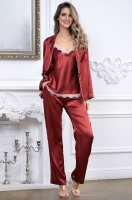 Пижама-тройка рубашка топ брюки атласная Джулия JULIA 8735 паприка Mia-Amore