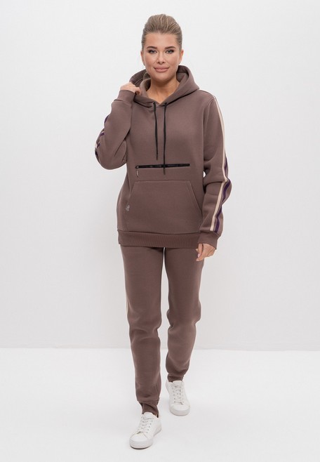 Спортивный костюм с начёсом женский худи со штанами 1168 кофейный Cleo