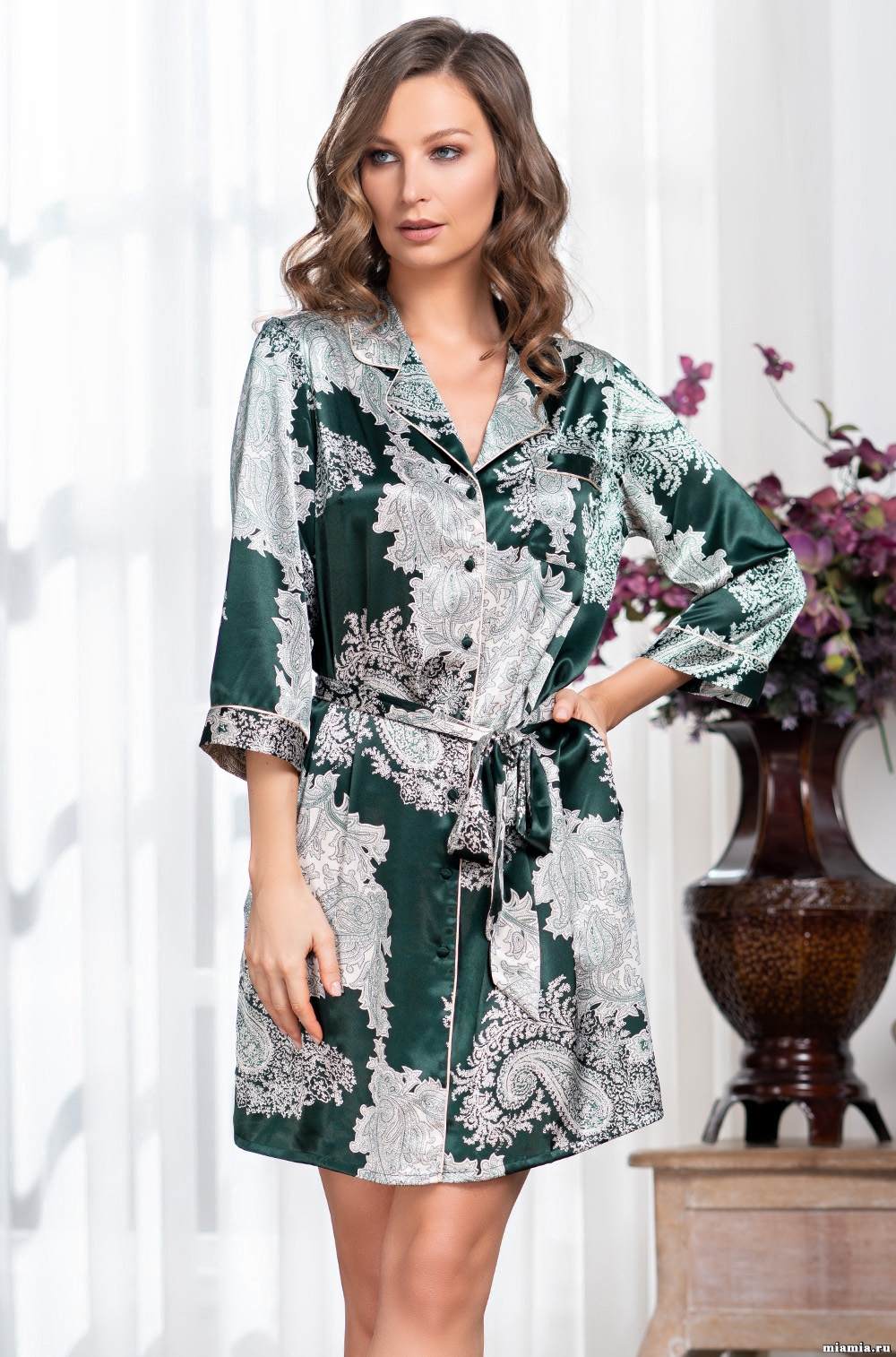 Шёлковый халат-рубашка домашний с поясом AGATA Агата 3707 Mia-Amore