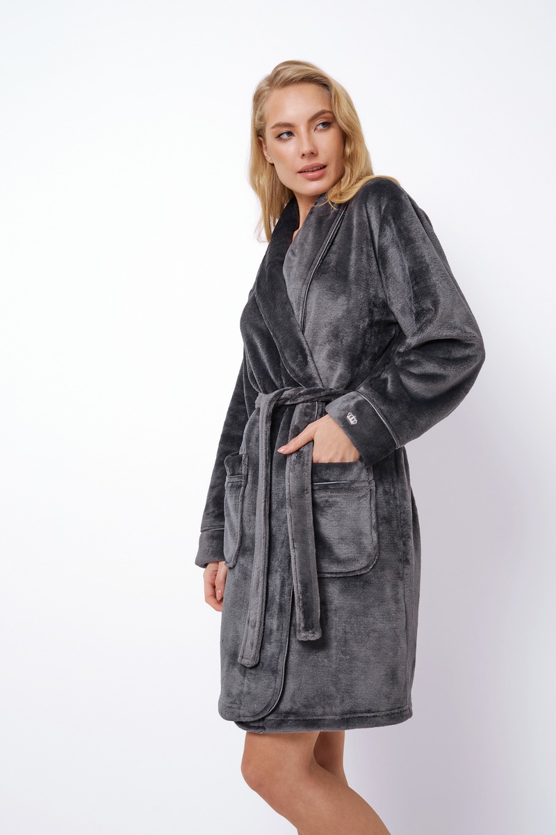Купить Халат флисовый женский домашний короткий серый EVA DARK GREY Aruelle  Литва в интернет-магазине - Kokete