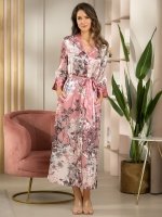 Шёлковый халат домашний длинный на пуговицах Бренда BRENDA 3849 Mia-Amore