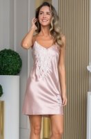 Шёлковая сорочка ночная короткая с ажуром Феллини 3910 пудра Mia-Amore