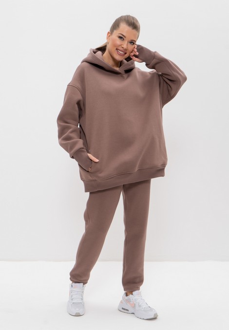 Спортивный костюм женский худи с брюками утепленный 1143 кофейный Cleo