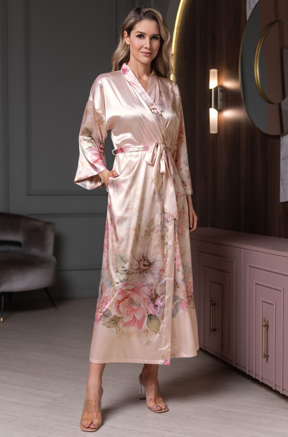 Шёлковый длинный запашной халат Адажио 4539 Mia-Amore