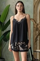 Пижама из вискозы чёрный топ и шорты Рене 5112 Mia-Amore