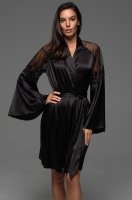 Роскошный шёлковый халат чёрный с кружевом Merlot 4743 Mia-Amore