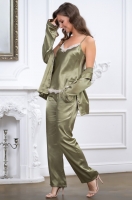Пижама рубашка топ брюки атласная Джулия JULIA 8735 оливковый Mia-Amore