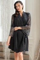 Халат атласный с широкими кружевными рукавами 7263 MISTY чёрный Mia-Amore