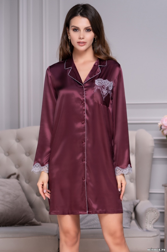 Шёлковый халат женский на пуговицах LAURA Лаура 3297 Mia-Amore