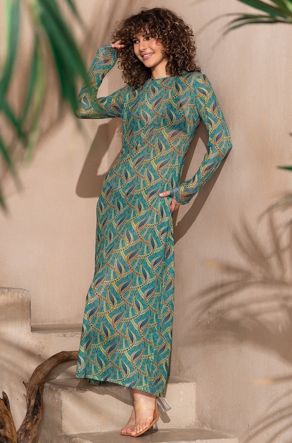 Пляжная длинная туника из сетки Mia‑Amore Луминель 2188 с рукавом