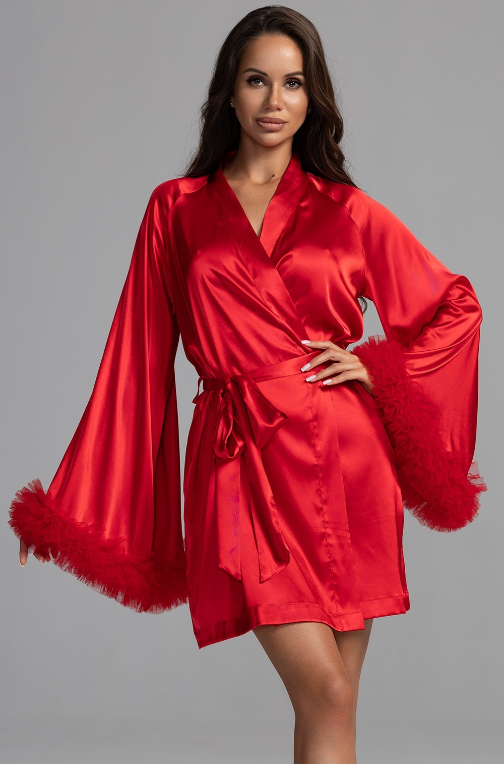 Атласный халат с рюшами на рукавах Лоли 2313 Mia-Amore