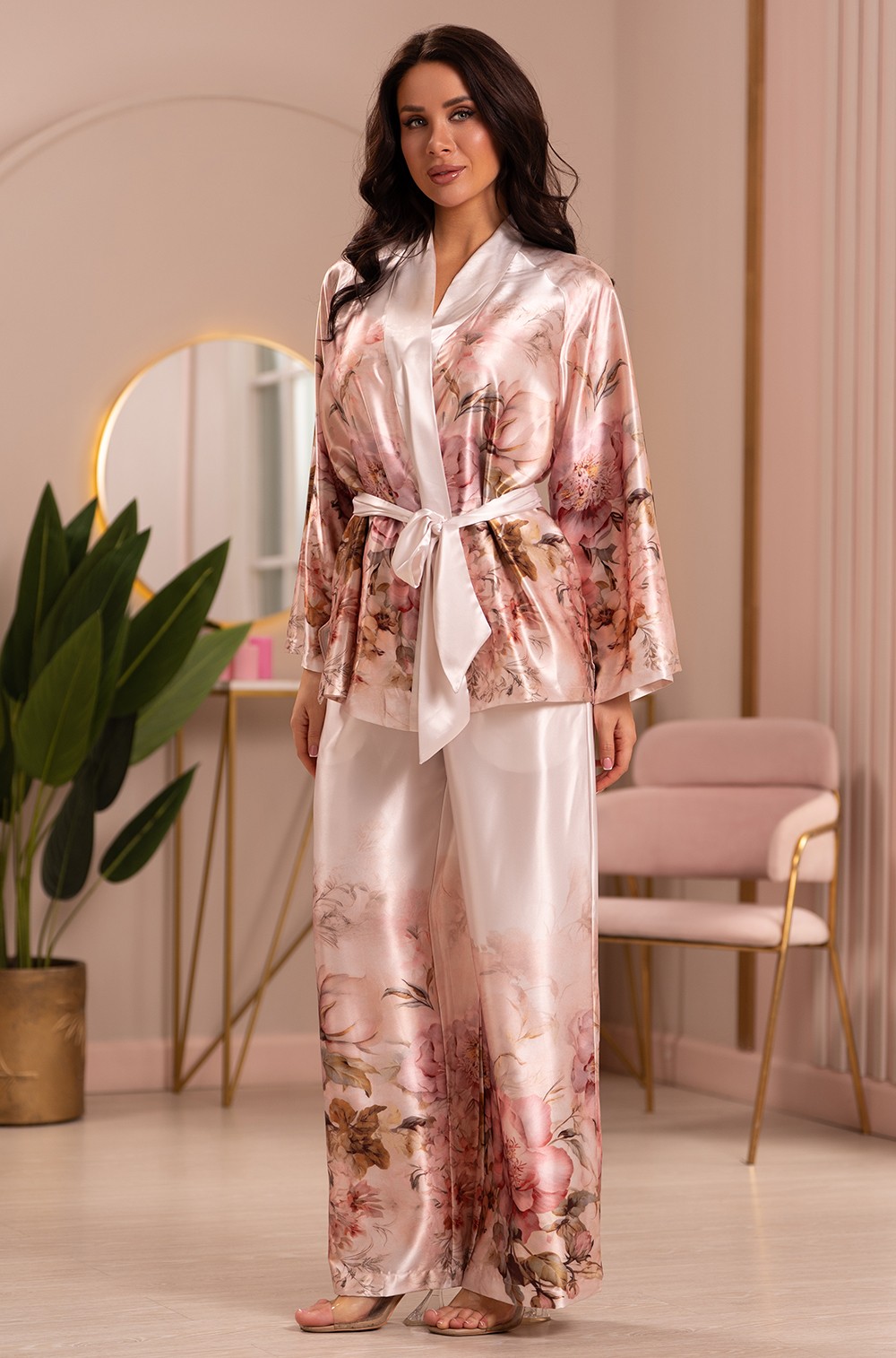 Шёлковый комплект-тройка Mia‑Amore Алора 4948 топ брюки и запашной жакет