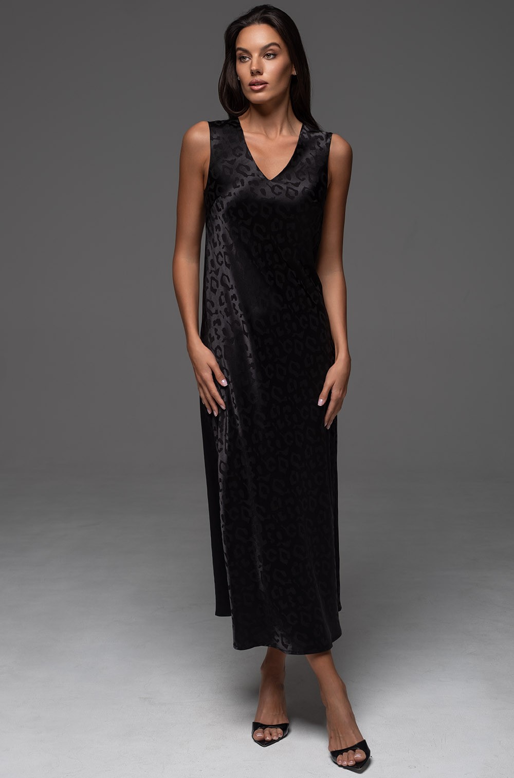 Элегантное длинное платье-сорочка чёрное 2237 Леона Mia-Amore