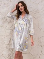 Шёлковый халат-рубашка на пуговицах домашний Lilianna Лилианна 3257 Mia-Amore