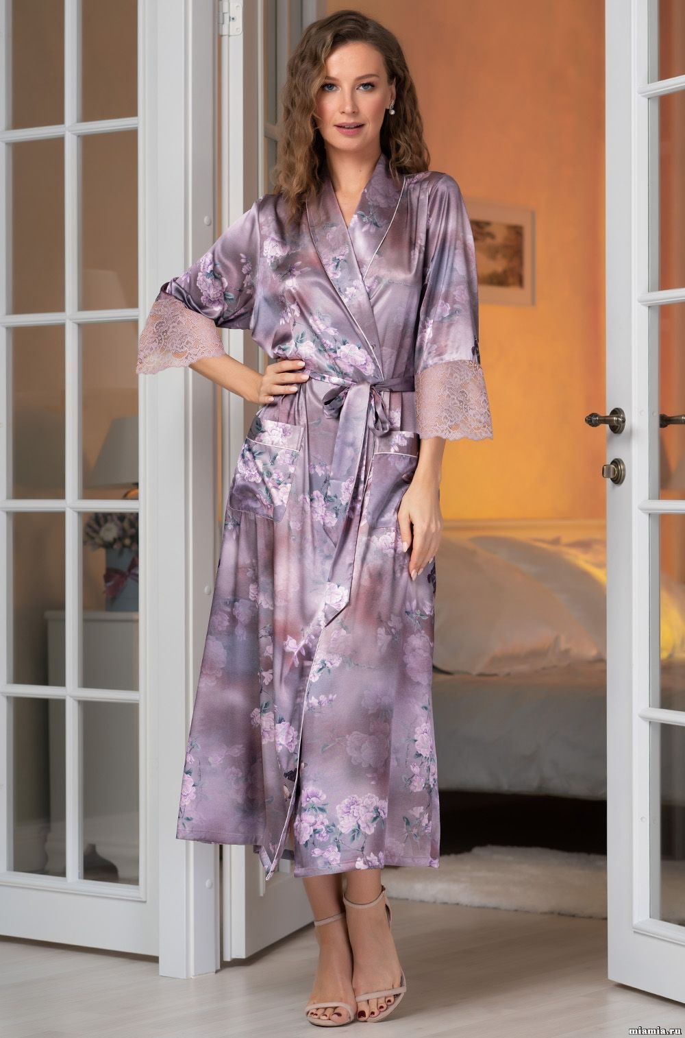 Купить Шёлковый халат длиною макси запашной большие размеры Аврора 3659  Mia-Amore в интернет-магазине - Kokete