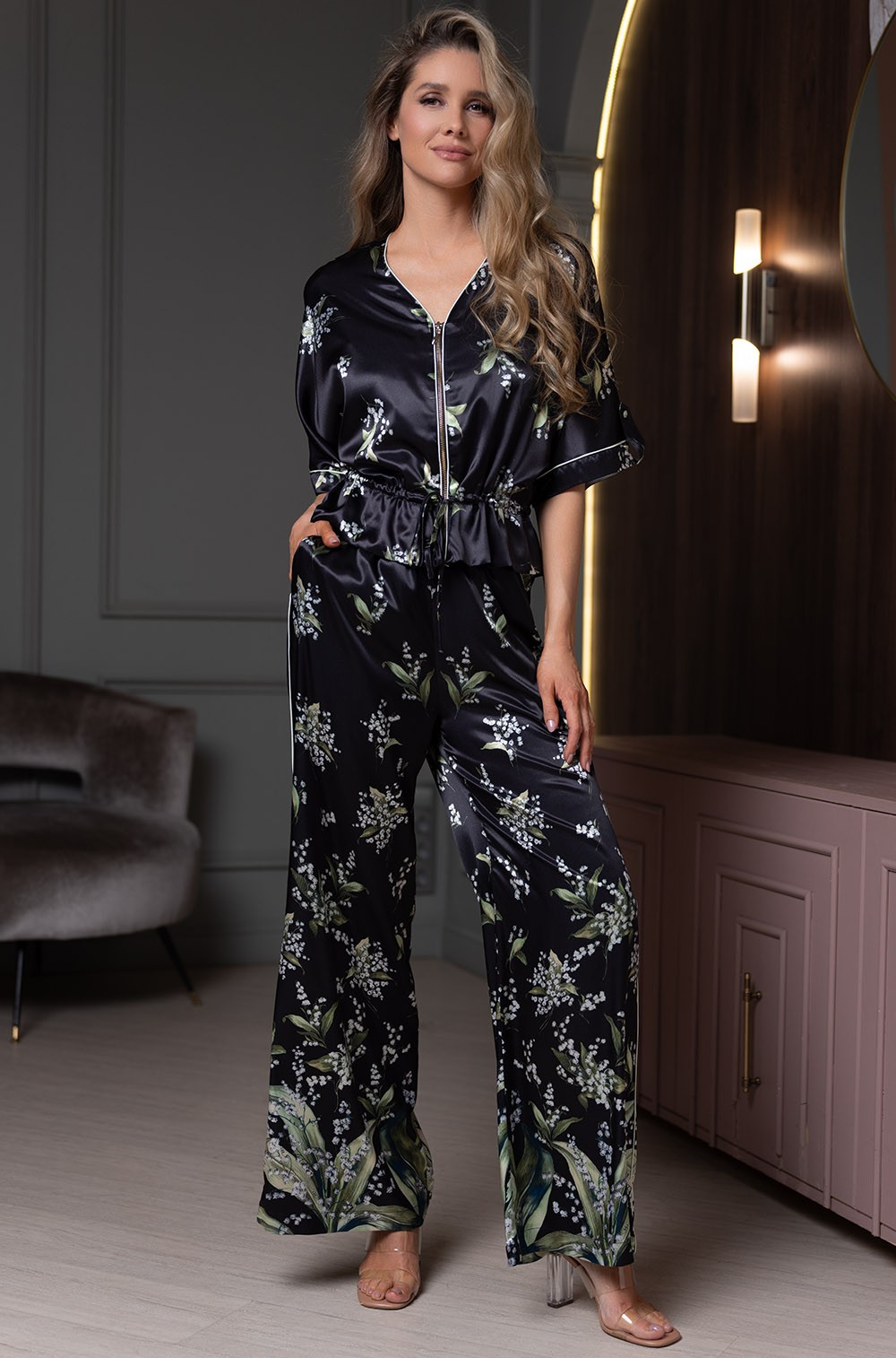 Роскрошный комплект из шёлка бомбер с брюками Лурдес 4555 Миа-Аморе