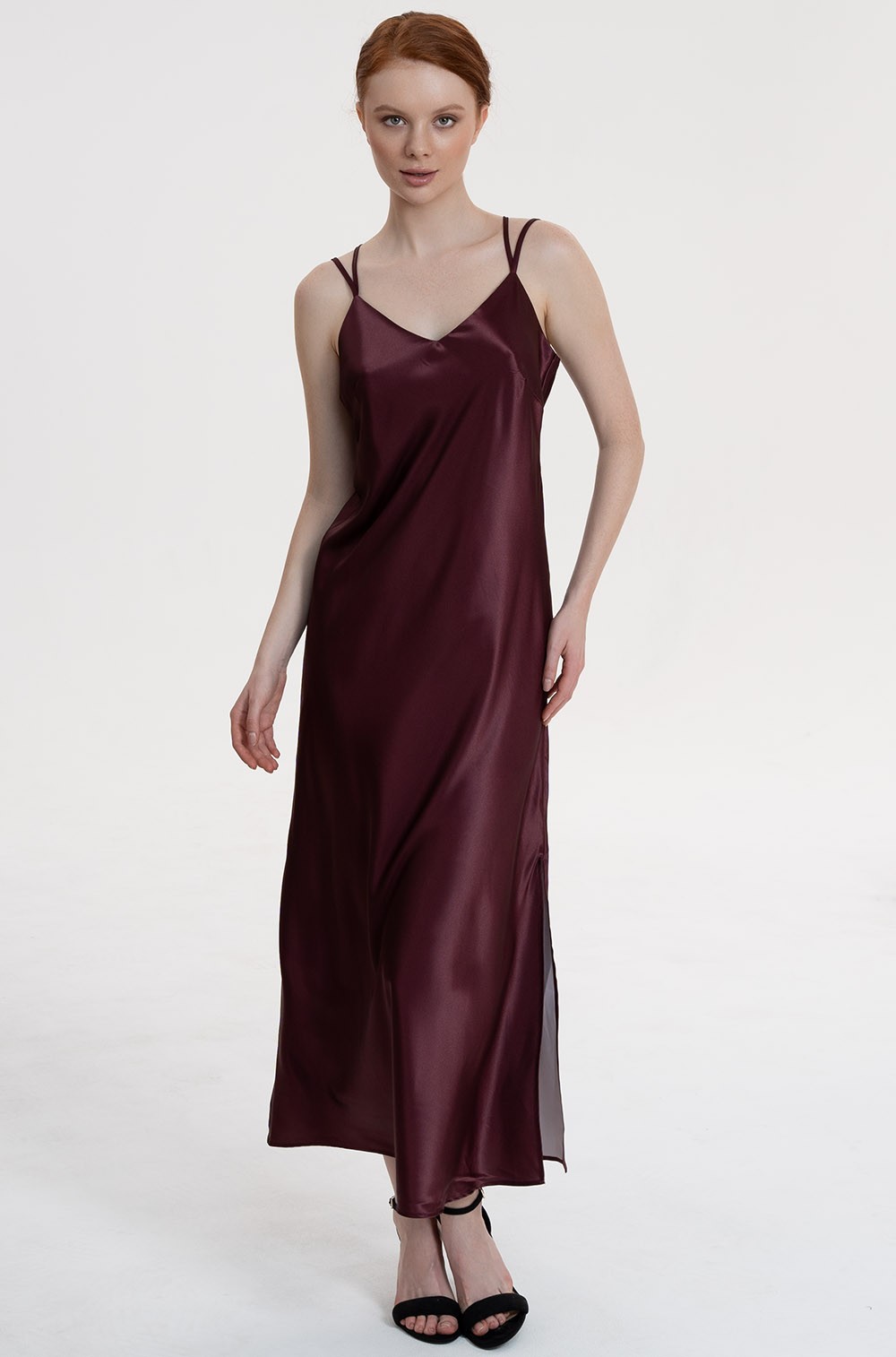 Сорочка длинная из смесового шёлка винный Лилироуз 4594 Mia-Amore