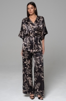 Шёлковая пижама жакет брюки топ чёрная Кармина 4847 Mia‑Amore