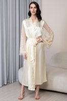 Длинный шёлковый халат Mia‑Amore Марджери 3969 шампань рукава из сетки и кружева