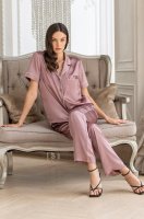 Пижама рубашка с коротким рукавом брюки Джулия 8734 т/пудра Mia-Amore