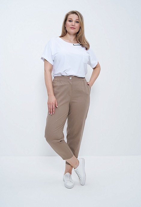 Брюки женские летние льняные 1405 CLEO кофейный
