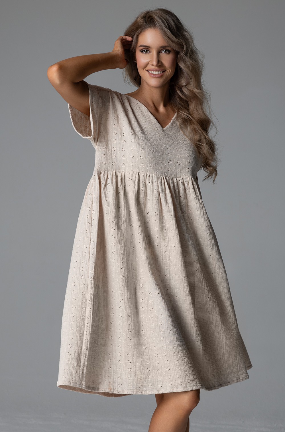 Платье-туника Mia-Amore Sesilia 5623 с коротким рукавом хлопок бежевый