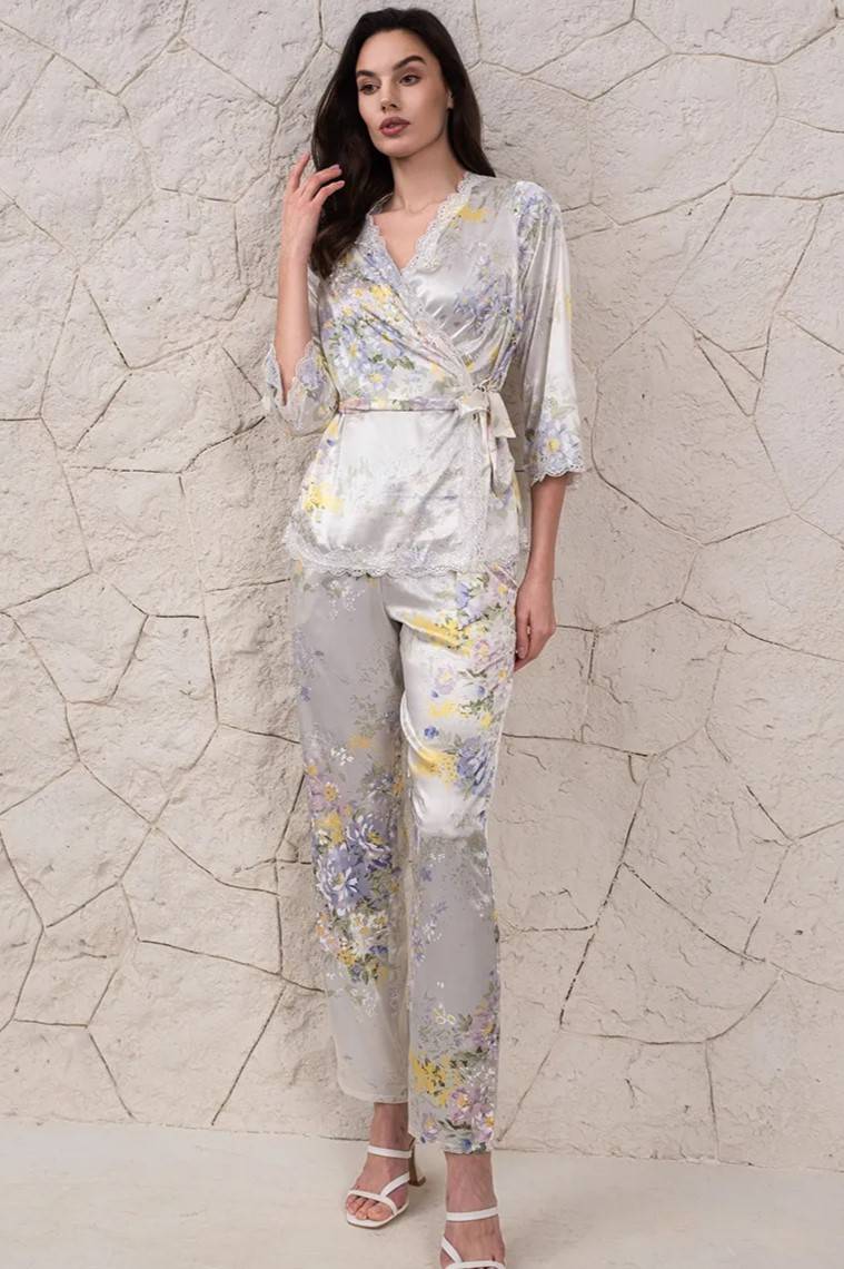 Шёлковая пижама женская жакет запашной и брюки Лилианна 5995 Mia-Amore