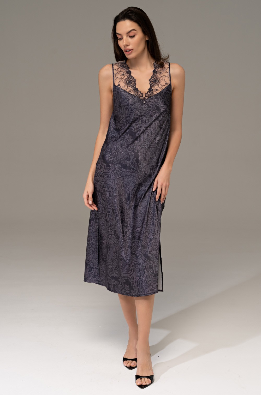 Элегантная длинная сорочка из шёлка Алетта 4448 Mia-Amore