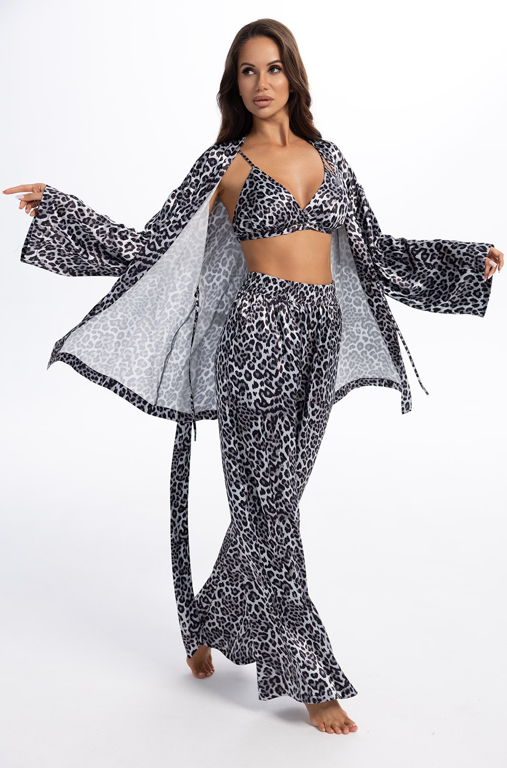 Эффектный комплект халат брюки топ из шёлка Maggie 4795 Mia-Amore