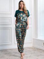 Стильная шёлковая пижама топ с брюками на манжете Эмеральд 3781 Mia-Amore