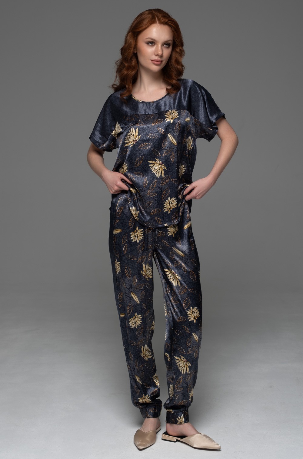 Шёлковая пижама женская топ с  брюками 4694 Мэриголд Mia-Amore