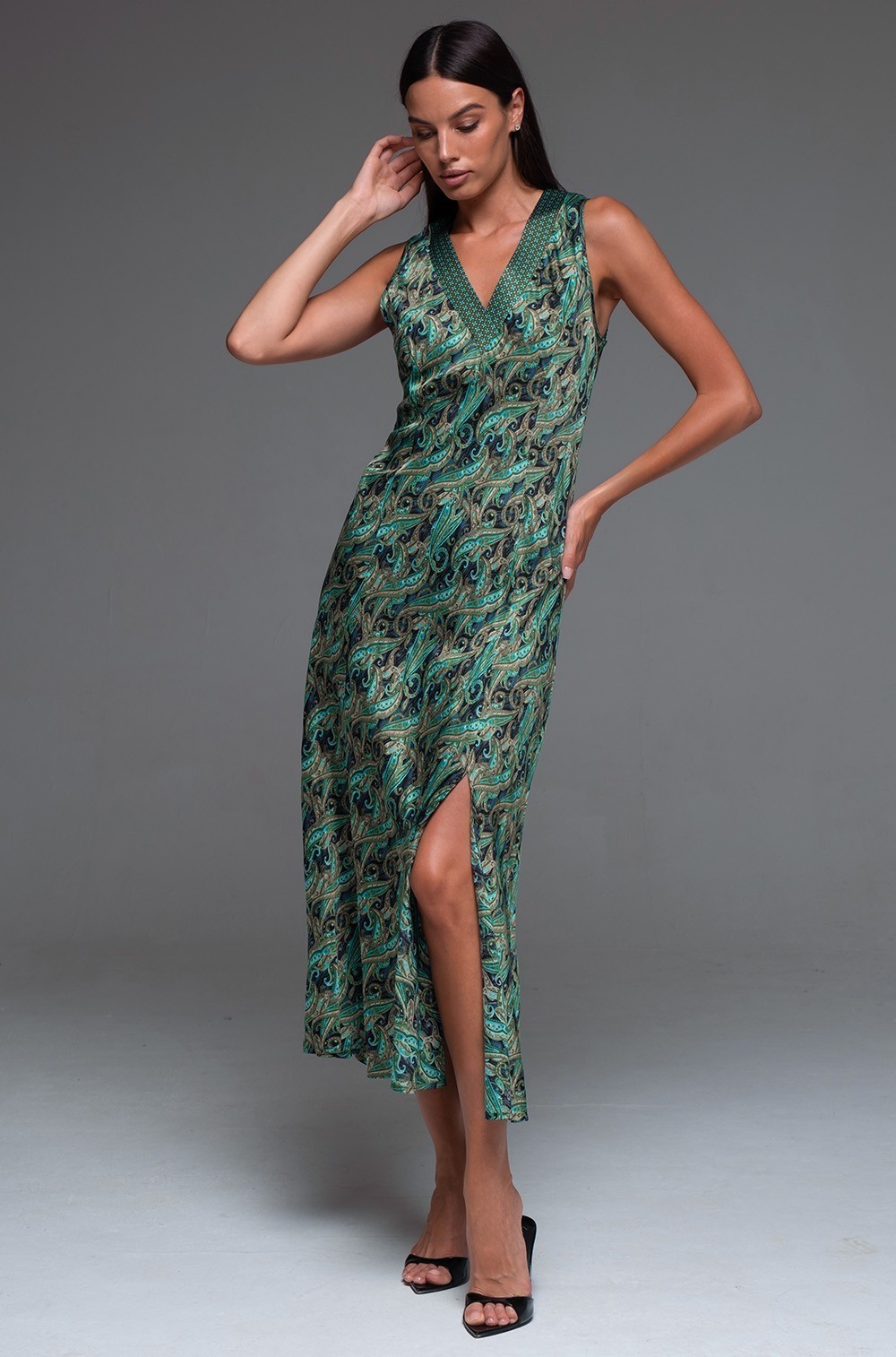 Ночная сорочка длинная из шёлка с вискозой Амина 4108 Mia-Amore