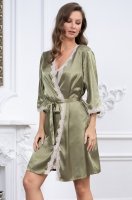 Халат домашний атласный запашной Джулия JULIA 8733 оливка Mia-Amore