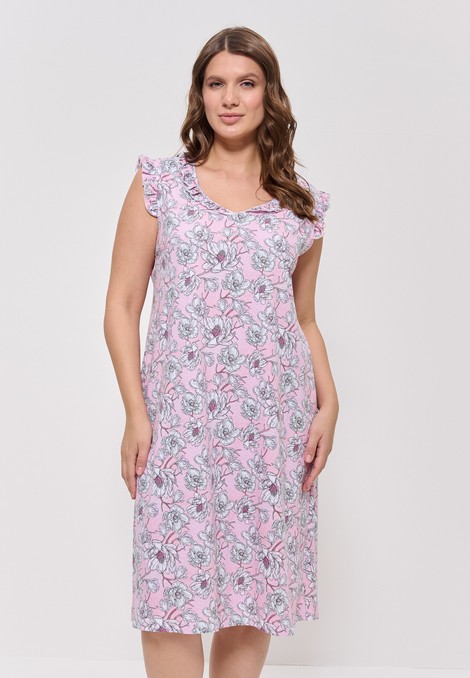 Ночная сорочка хлопок большие размеры розов/цветы 680 Cleo