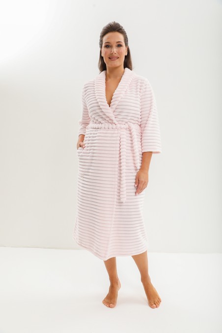 Тёплый халат домашний женский длинный 858-1 розовый/пол Cleo