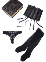 Подарочный набор пояс-корсет стринги чулки под пояс Women in black 1 OPIUM