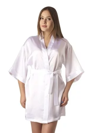 Халат атласный белый женский короткий 2700 Belweiss
