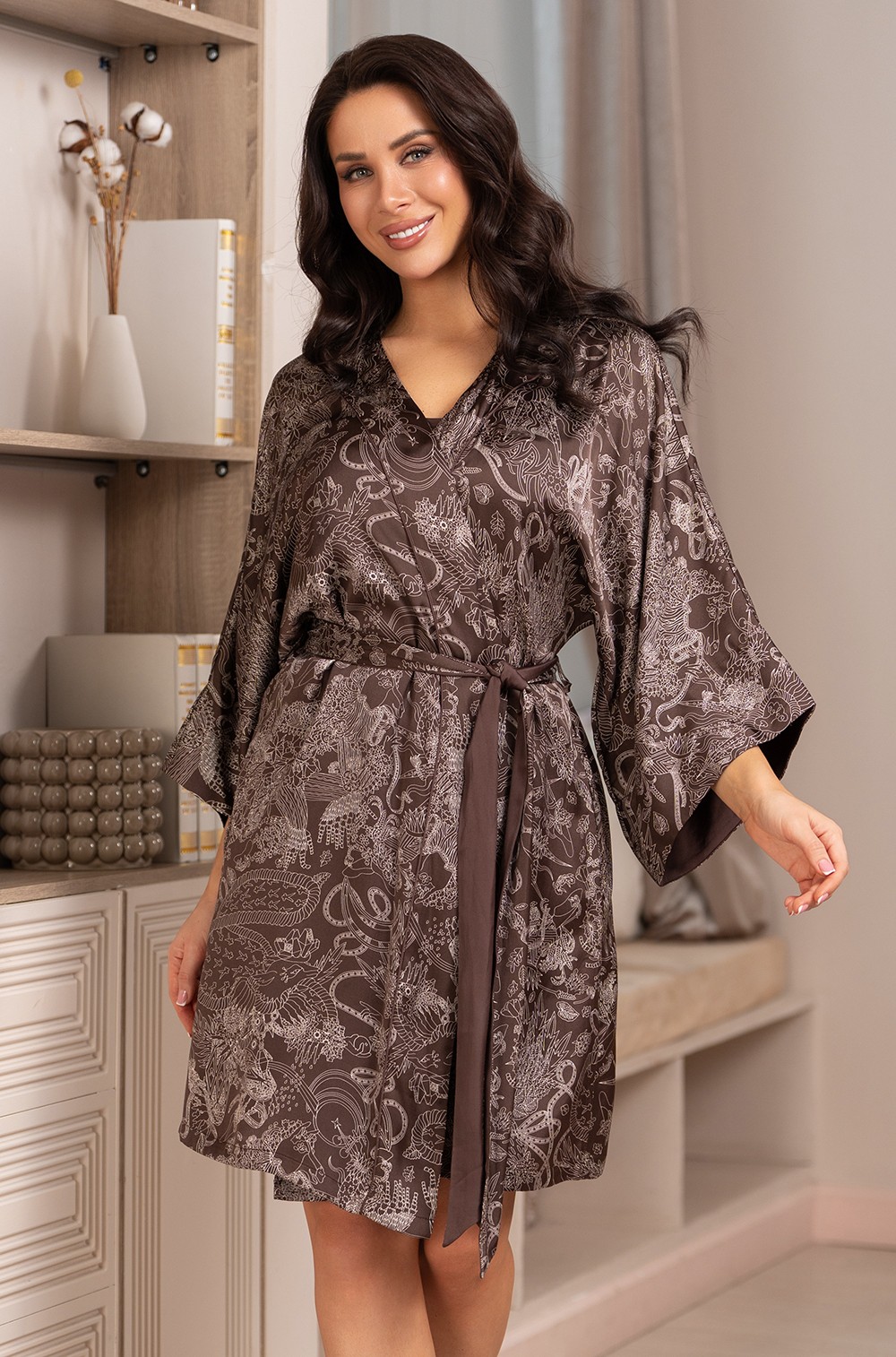 Короткий запашной халат Mia‑Amore Demi 4883 из смесового шёлка